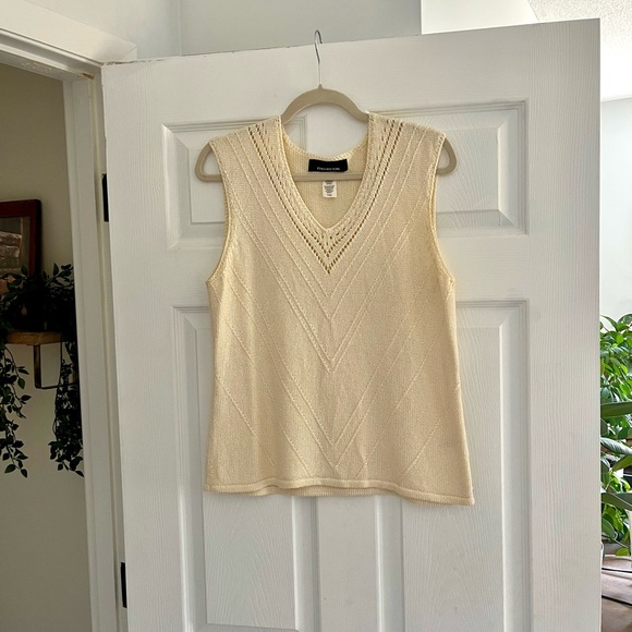 Jones New York Cream Knit V-Neck Tank Top Size Large - Picture 1 of 5